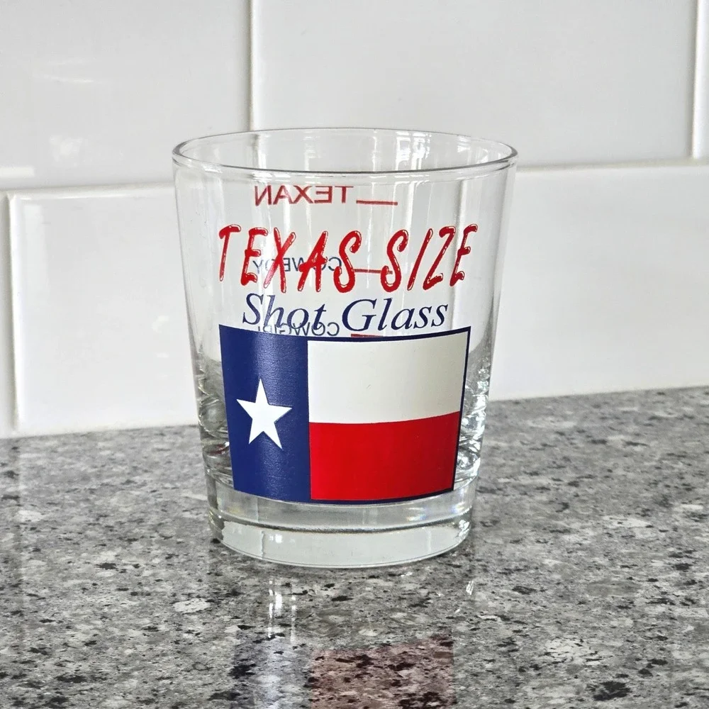 Unbranded Texas Size Shot Glass Souvenir Unisex Clear Red Blue Flag Humor 4in